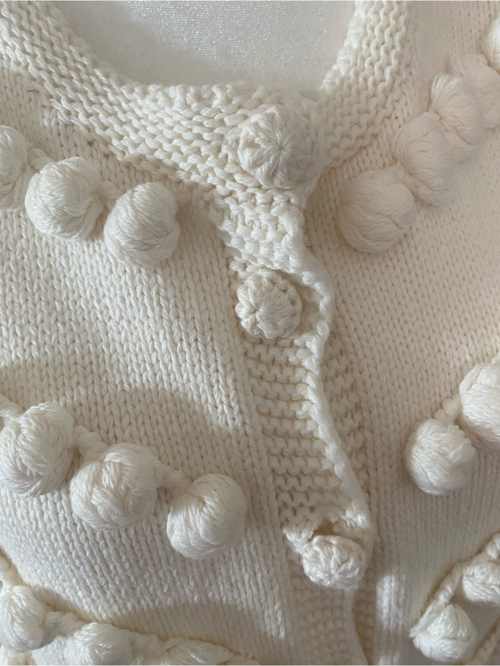 Vita Grace Ivory Bobble Knit Cardigan Balloon Sleeve Tie Waist Cotton M - Picture 4 of 16